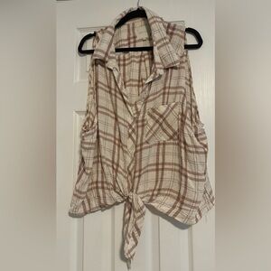 Plaid Sleeveless Tie-Front Top